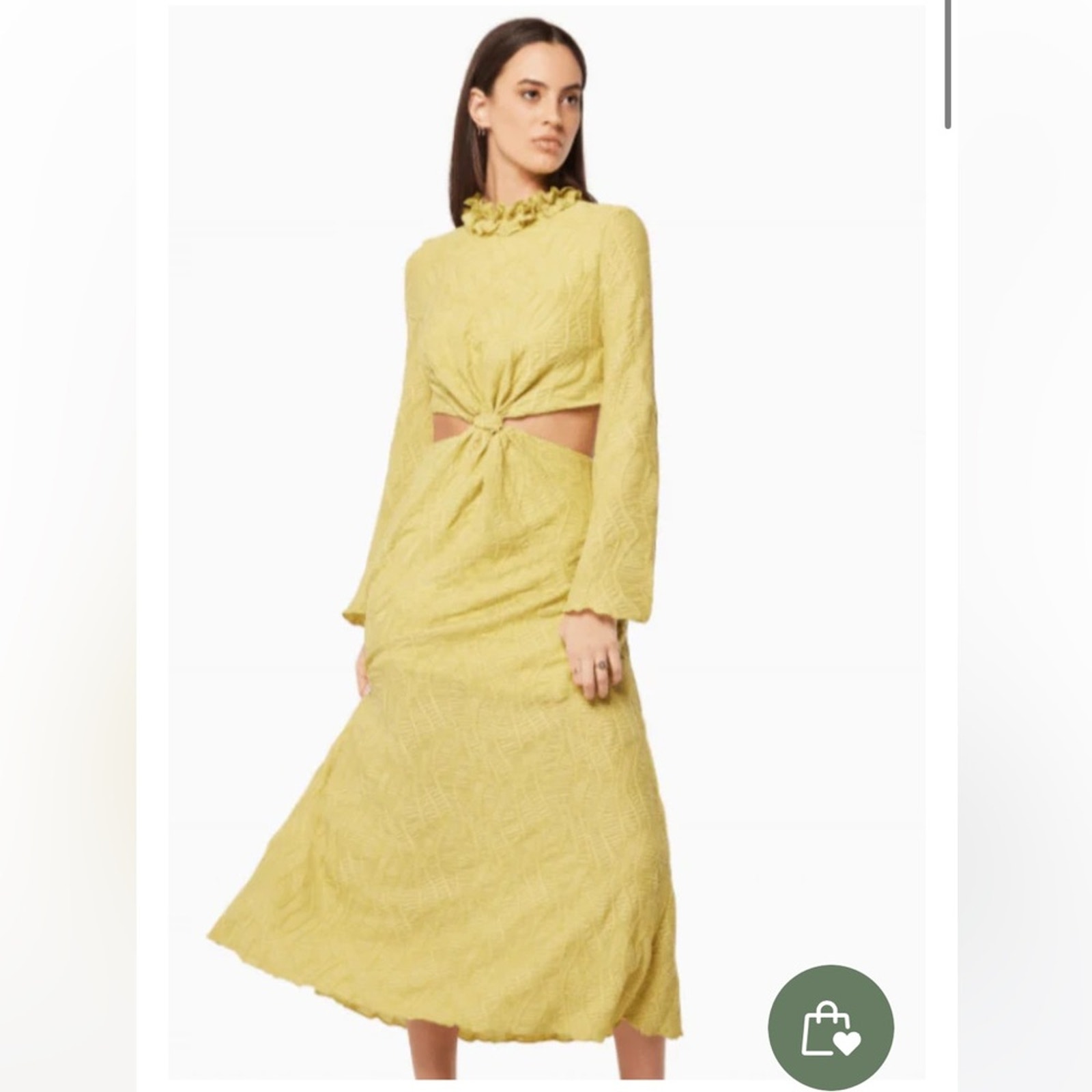Elliatt Magnified Green Bell Long Sleeve Cut Out Side Ruffle Neck Maxi Dress New